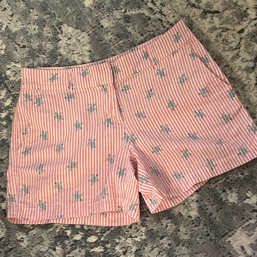 Vineyard Vines pink white striped linen cotton shorts TURTLE PRINT WOMENS 4